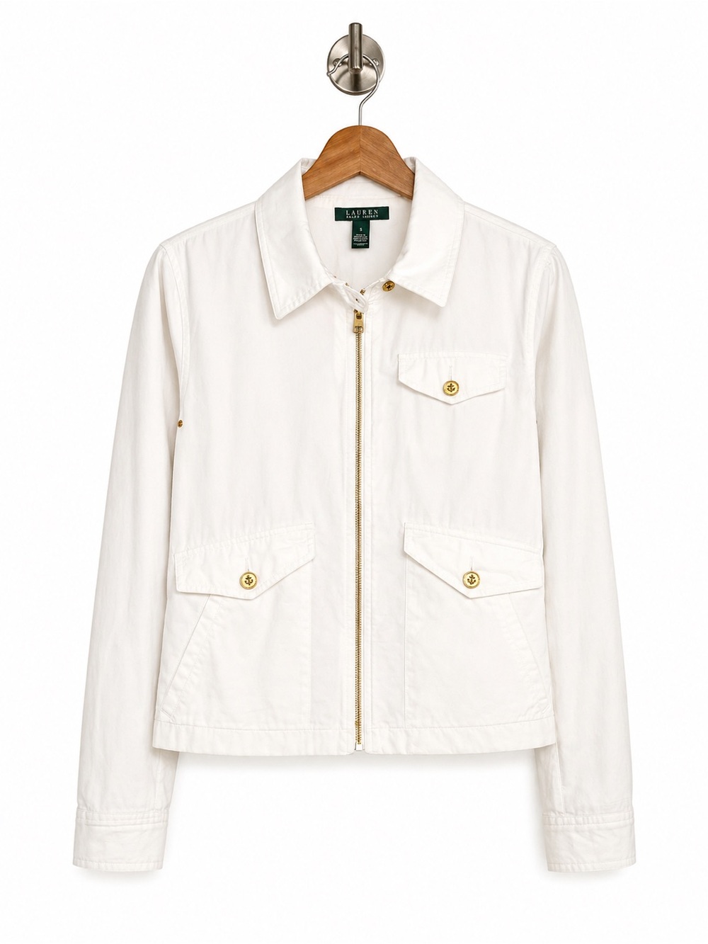 Ralph Lauren White Utility Zip Jacket with Gold Hardware